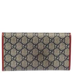 Pre Owned محفظة كونتيننتال غوتشي كانفاس سوبريم جي جي أحمر/أزرق تاتوو قلب 