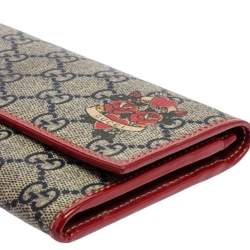 Pre Owned محفظة كونتيننتال غوتشي كانفاس سوبريم جي جي أحمر/أزرق تاتوو قلب 