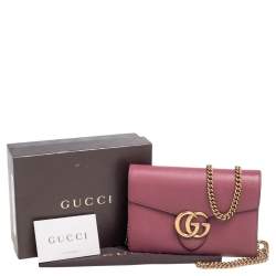 Gucci Burgundy Leather GG Marmont Wallet on Chain