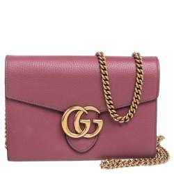 Gucci Burgundy Leather GG Marmont Wallet on Chain