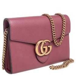 Gucci Burgundy Leather GG Marmont Wallet on Chain