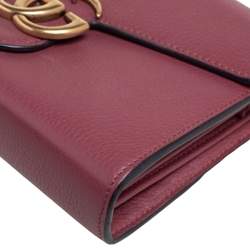 Gucci Burgundy Leather GG Marmont Wallet on Chain