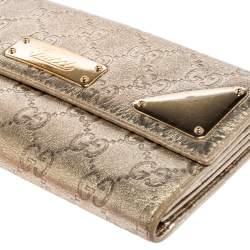 مملوكة مسبقًا Gucci Metallic Gold Guccissima Leather Indy Continental Wallet