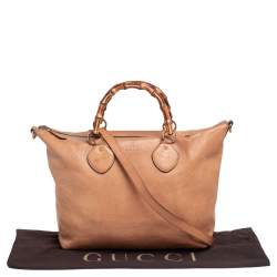 Pre Owned Gucci Beige Leather Medium Bamboo Shopper Tote