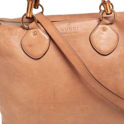 Pre Owned Gucci Beige Leather Medium Bamboo Shopper Tote