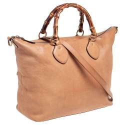 Pre Owned Gucci Beige Leather Medium Bamboo Shopper Tote
