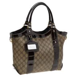 Pre Owned Gucci Beige/Brown GG Supreme Coated Canvas And Patent Leather Bow Mirror Sukey Tote