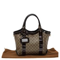 Pre Owned Gucci Beige/Brown GG Supreme Coated Canvas And Patent Leather Bow Mirror Sukey Tote