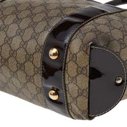 Pre Owned Gucci Beige/Brown GG Supreme Coated Canvas And Patent Leather Bow Mirror Sukey Tote
