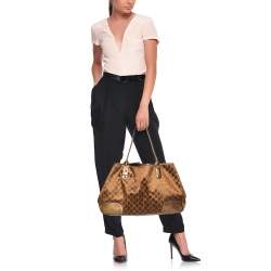 Pre Owned حقيبة يد توتس غوتشي برينسي جلد وقماش GG بني/ذهبي كبيرة