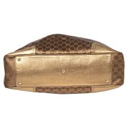 Pre Owned حقيبة يد توتس غوتشي برينسي جلد وقماش GG بني/ذهبي كبيرة