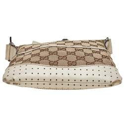Gucci Beige/White GG Signature Canvas And Perforated Leather Messenger Bag