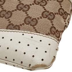 Gucci Beige/White GG Signature Canvas And Perforated Leather Messenger Bag