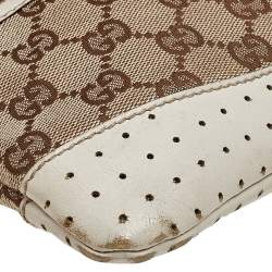 Gucci Beige/White GG Signature Canvas And Perforated Leather Messenger Bag