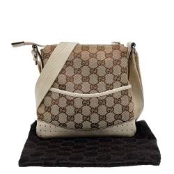 Gucci Beige/White GG Signature Canvas And Perforated Leather Messenger Bag
