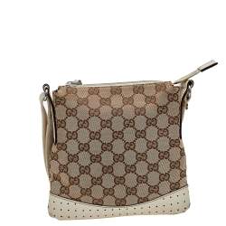 Gucci Beige/White GG Signature Canvas And Perforated Leather Messenger Bag