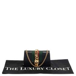 Pre Owned Gucci Black Leather Super Mini Sylvie Wallet On Chain