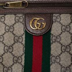 Pre Owned Gucci Brown/Beige GG Supreme And Web Ophidia Shoulder Bag