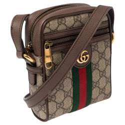 Pre Owned Gucci Brown/Beige GG Supreme And Web Ophidia Shoulder Bag