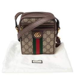 Pre Owned Gucci Brown/Beige GG Supreme And Web Ophidia Shoulder Bag