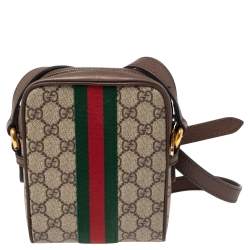Pre Owned Gucci Brown/Beige GG Supreme And Web Ophidia Shoulder Bag
