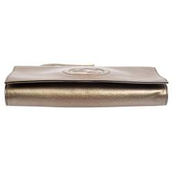 مملوكة مسبقًا حقيبة كلتش غوتشي سوهو جلد مُحبب ذهبي ميتاليك