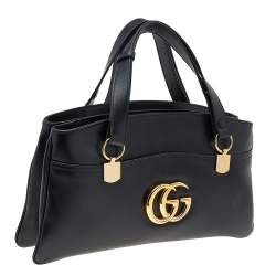 مملوكة مسبقًا حقيبة يد غوتشي أرلي كبيرة جلد أسود