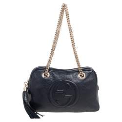 Pre Owned حقيبة كنف غوتشي سوهو جلد أسود متوسطة بسلسلة 