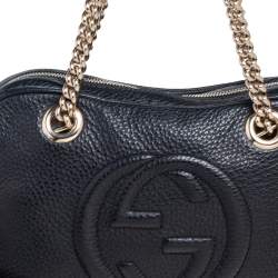 Pre Owned حقيبة كنف غوتشي سوهو جلد أسود متوسطة بسلسلة 