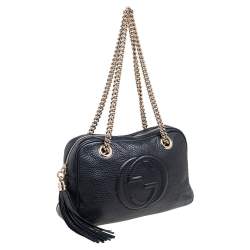 Pre Owned حقيبة كنف غوتشي سوهو جلد أسود متوسطة بسلسلة 