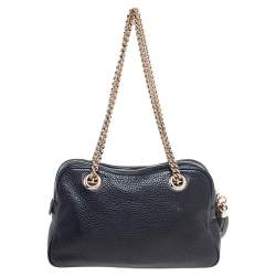 Pre Owned حقيبة كنف غوتشي سوهو جلد أسود متوسطة بسلسلة 