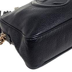 Pre Owned حقيبة كنف غوتشي سوهو جلد أسود متوسطة بسلسلة 