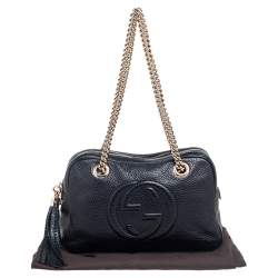 Pre Owned حقيبة كنف غوتشي سوهو جلد أسود متوسطة بسلسلة 