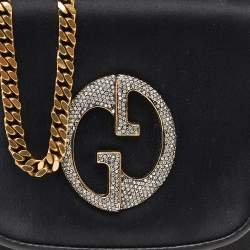 مملوكة مسبقًا Gucci Black Satin And Leather 1973 Crossbody Bag