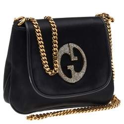 مملوكة مسبقًا Gucci Black Satin And Leather 1973 Crossbody Bag