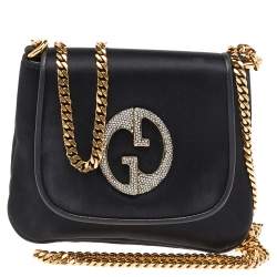 مملوكة مسبقًا Gucci Black Satin And Leather 1973 Crossbody Bag