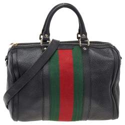 Gucci Black Leather Medium Vintage Web Duffel Bag Gucci