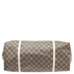 Pre Owned حقيبة يد توتس غوتشي جوي جلد لامع وكانفاس جي جي سوبريم بيج/أبيض كبيرة