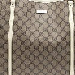 Pre Owned حقي بة يد توتس غوتشي جوي جلد لامع وكانفاس جي جي سوبريم بيج/أبيض كبيرة