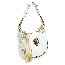 مملوكة مسبقًا حقيبة هوبو غوتشي بابوسكا جلد أبيض مرصعة قلب