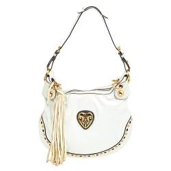 مملوكة مسبقًا حقيبة هوبو غوتشي بابوسكا جلد أبيض مرصعة قلب