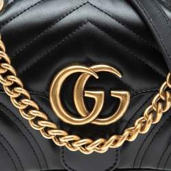 Pre Owned حقيبة كتف غوتشي مارمونت جي جي ميني جلد مبطن أسود