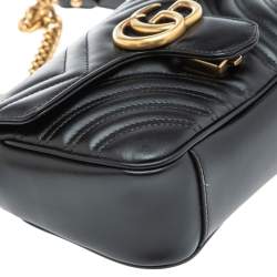 Pre Owned حقيبة كتف غوتشي مارمونت جي جي ميني جلد مبطن أسود