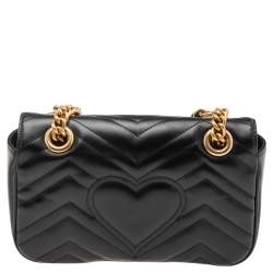 Pre Owned حقيبة كتف غوتشي مارمونت جي جي ميني جلد مبطن أسود