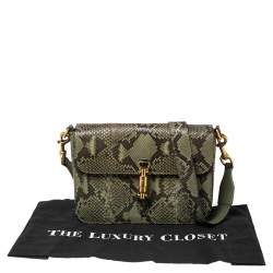 مملوكة مسبقًا Gucci Green Python Jackie Flap Shoulder Bag