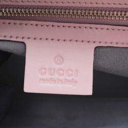 Pre Owned Gucci Pink Calfskin Leather Bamboo Nymphaea Medium Shoulder Bag