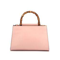 Pre Owned Gucci Pink Calfskin Leather Bamboo Nymphaea Medium Shoulder Bag