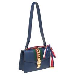 مملوكة مسبقًا Gucci Blue Leather Small Web Chain Sylvie Shoulder Bag