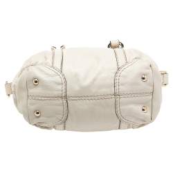 Pre Owned Gucci Off White Leather Equestrian Horseshoe Satchel