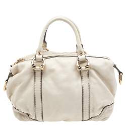 Pre Owned Gucci Off White Leather Equestrian Horseshoe Satchel